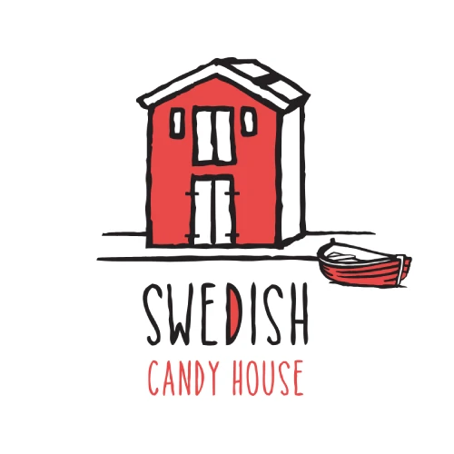 The swedish candy house logo with a boat